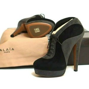 Black Grey Suede Lace-up Platform Ankle Booties